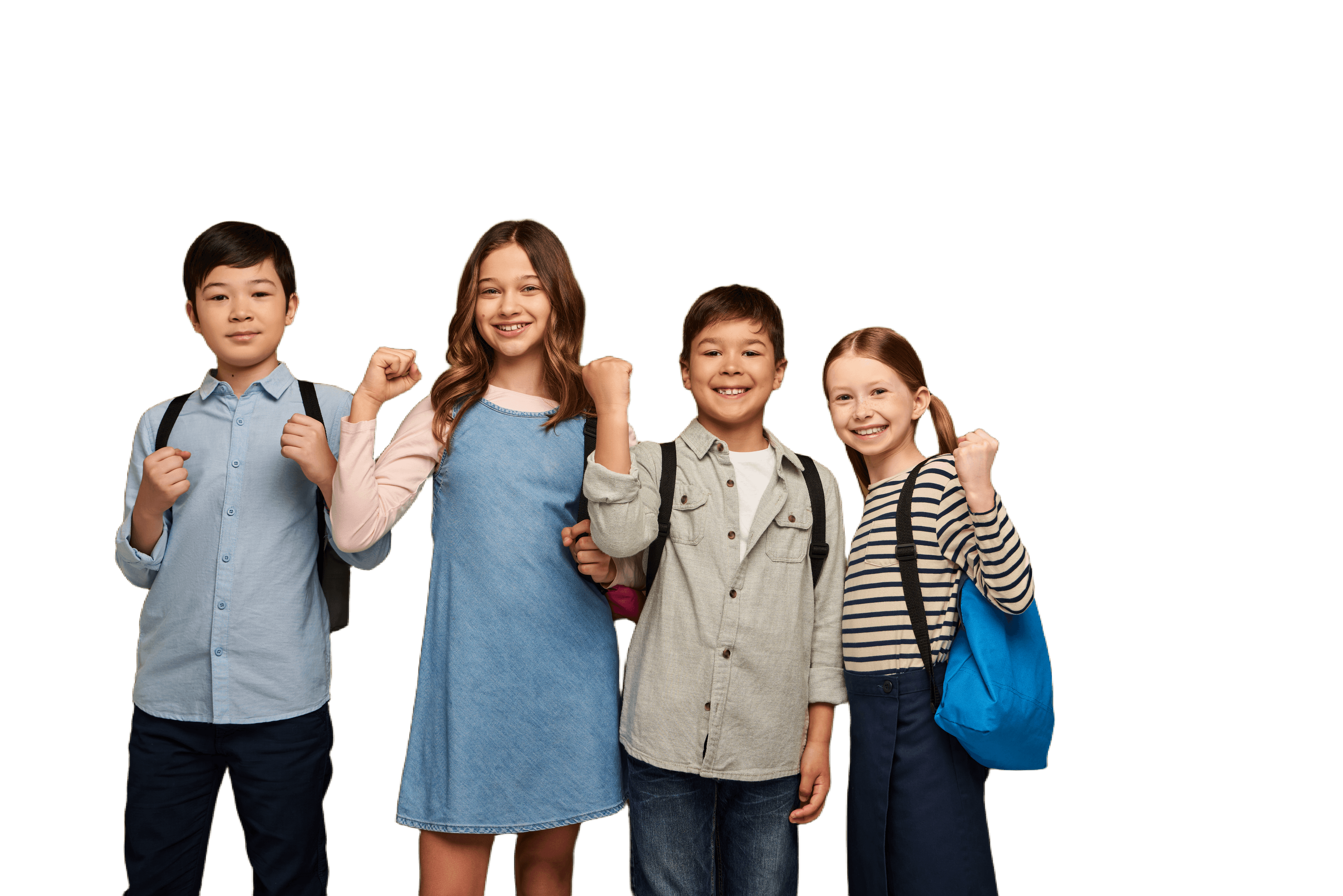 Diverse group of children with backpacks